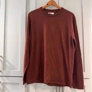 Artefact Mens Merino Wool Crewneck Sweater Rust Brown Knit Top Size Large